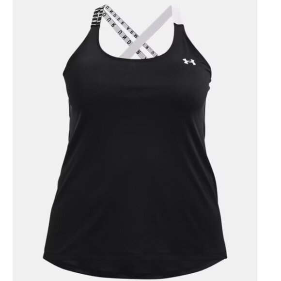 Under Armour HeatGear Wordmark Double Strap Tank Top - Black and White - NWT - Picture 1 of 8